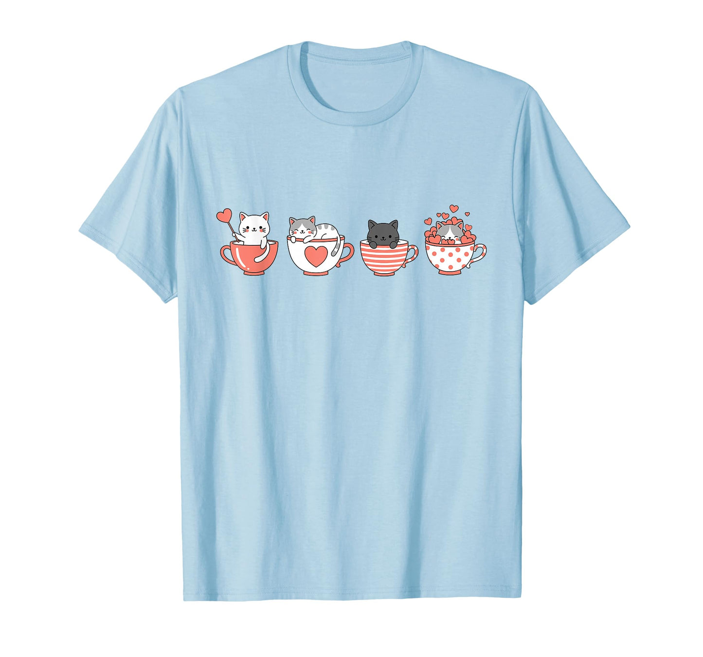 Kawaii Cat Cute Valentine Hearts Teacup Kitty T-Shirt