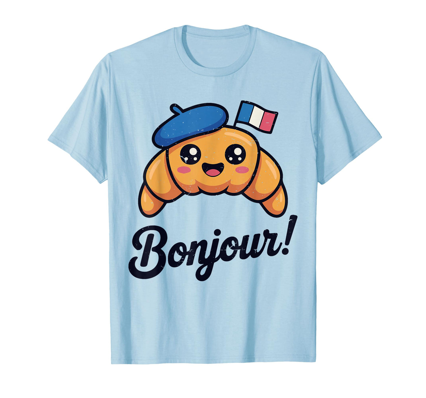 Toddler Croissant Bonjour French Funny France Flag Kids Baby T-Shirt