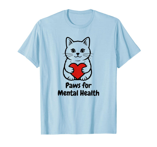 Paws for Mental Health Cat Tee Cute Kitty Heart Hug T T-Shirt