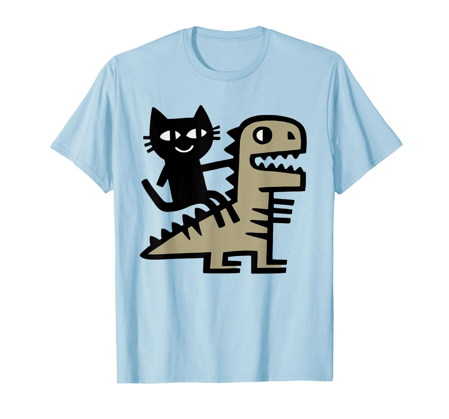Cat Riding T-Rex Art – Funny Dinosaur and Cat Illustration T-Shirt