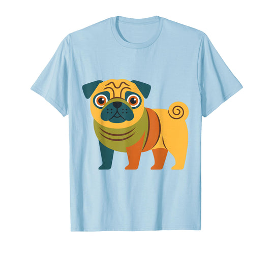 Cute Colorful Pug Illustration Funny Dog Lover Retro Pet Art T-Shirt