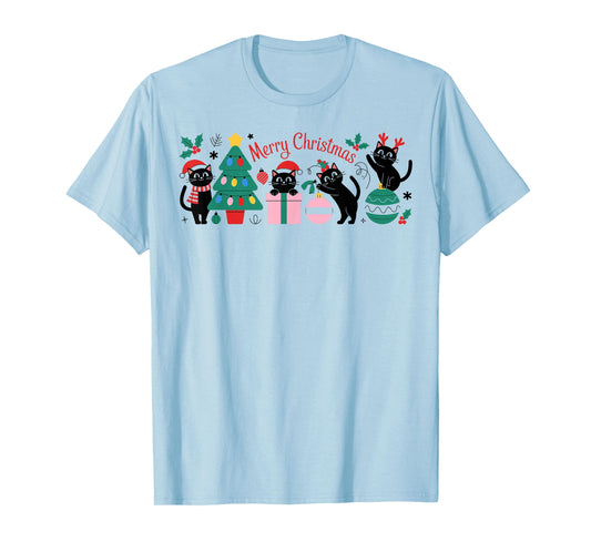Black Cat Merry Christmas for Funny Men Boys Grandkids Xmas T-Shirt
