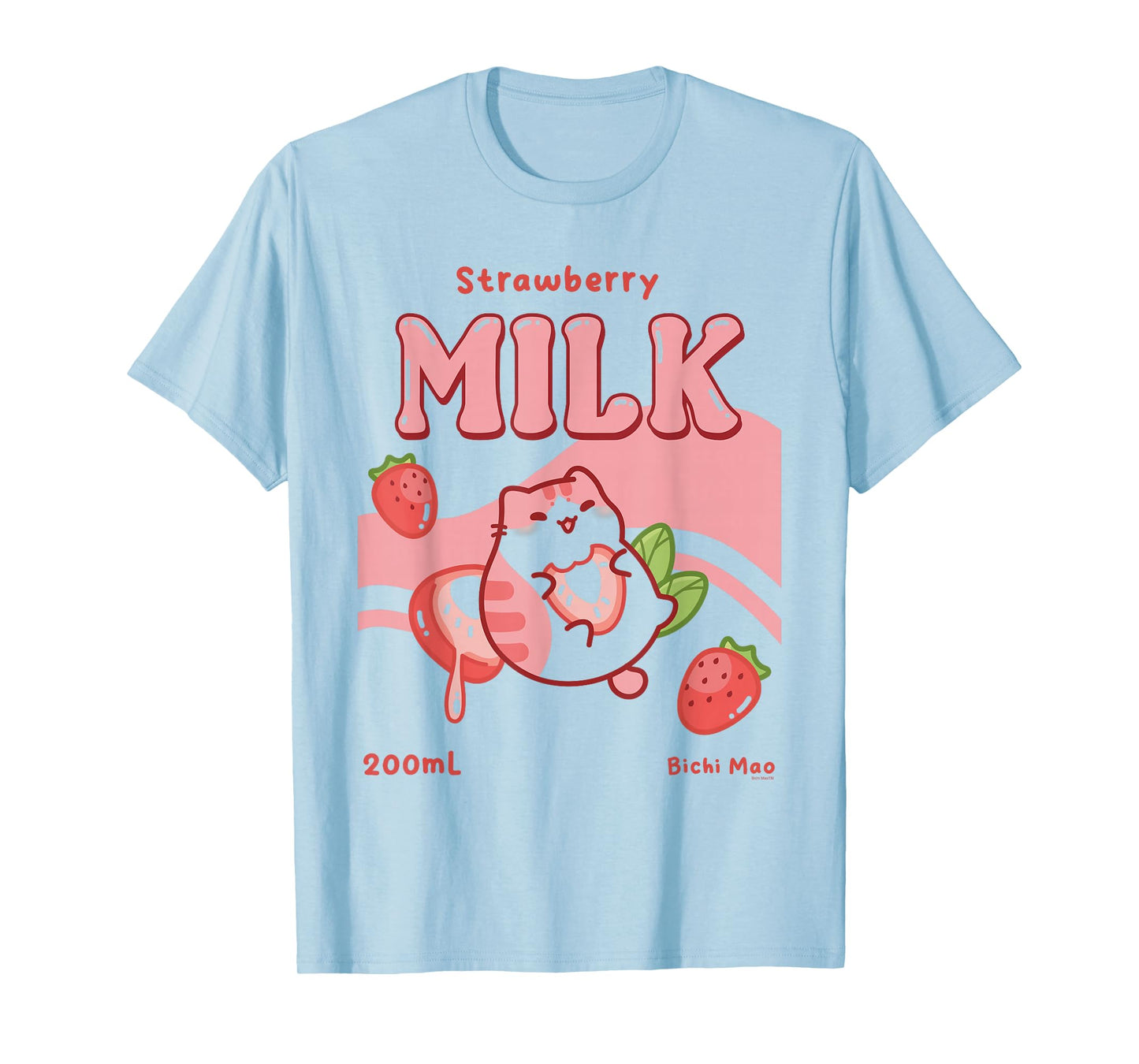 Strawberry Milk Label Kawaii Fruit Cats Cute T-Shirt