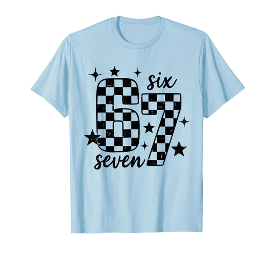 Retro 67 Checkered Six Seven Meme Funny Teacher Student 6 7 T-Shirt
