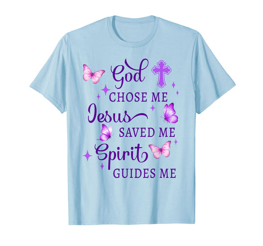 Christian God Chose Me Jesus Saved Stars and Butterflies T-Shirt