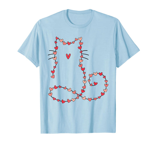 Cute Cat Outline Made of Hearts Valentine Style for Cat Love T-Shirt