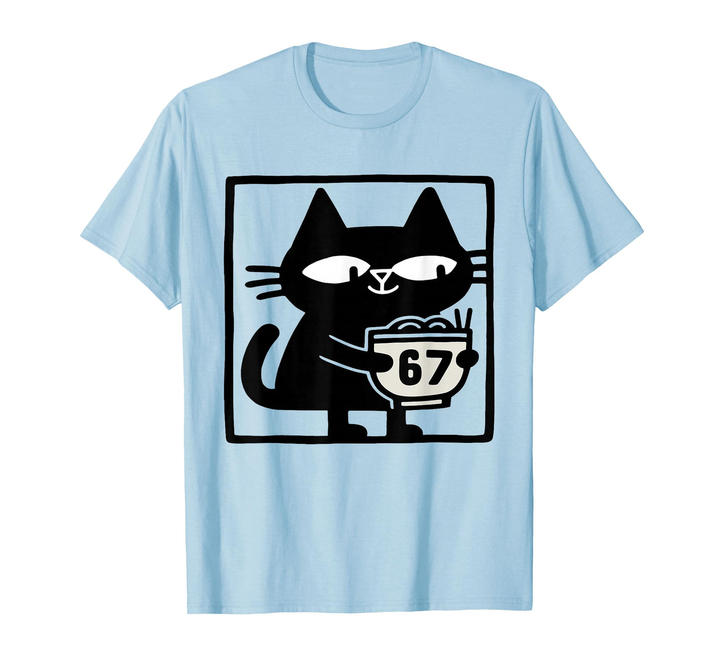 Cat with Ramen Bowl 67 – Funny Meme Cat Illustration Art T-Shirt