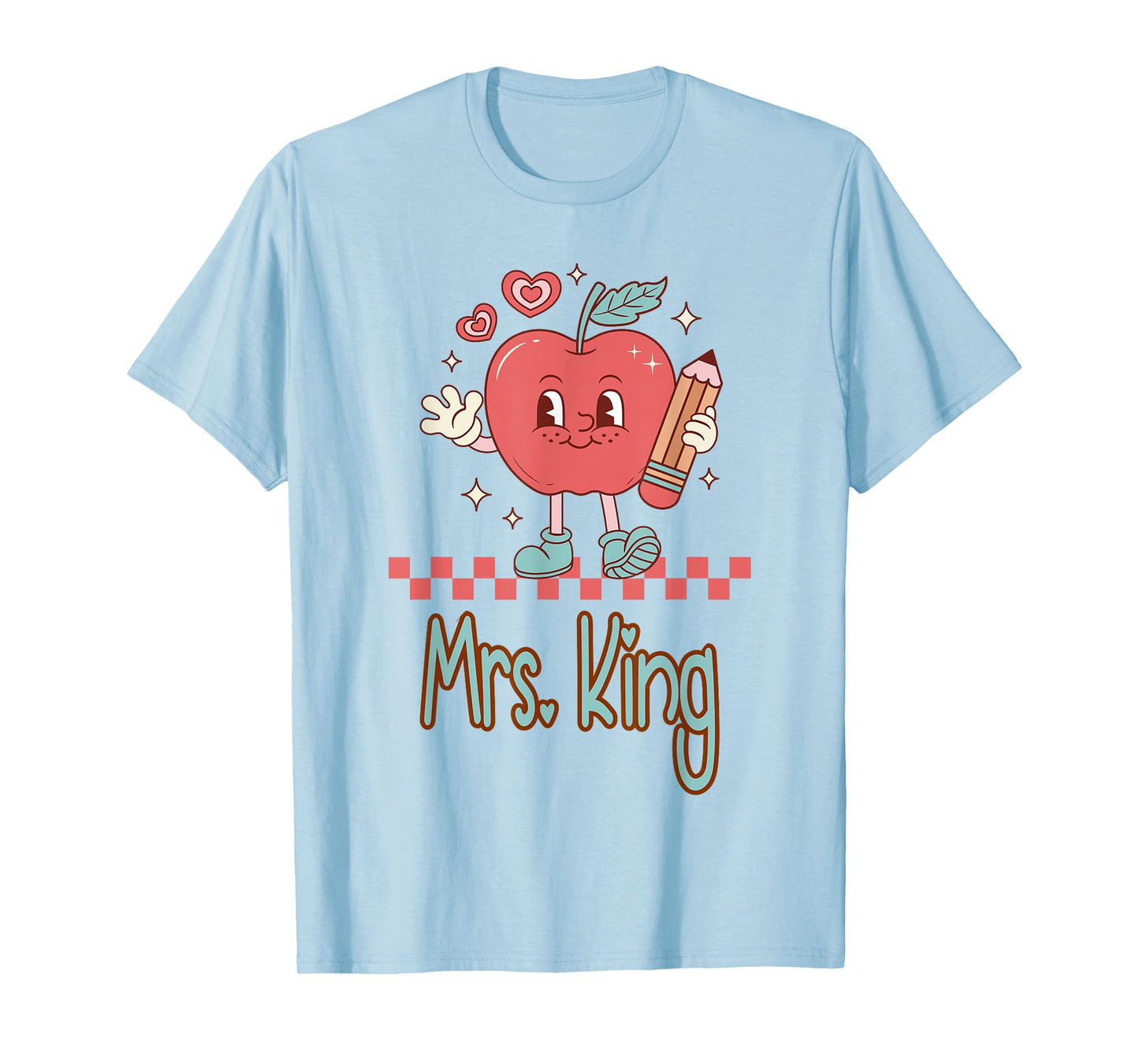 Mrs. King Cute Retro Apple Pencil Teacher Design T-Shirt
