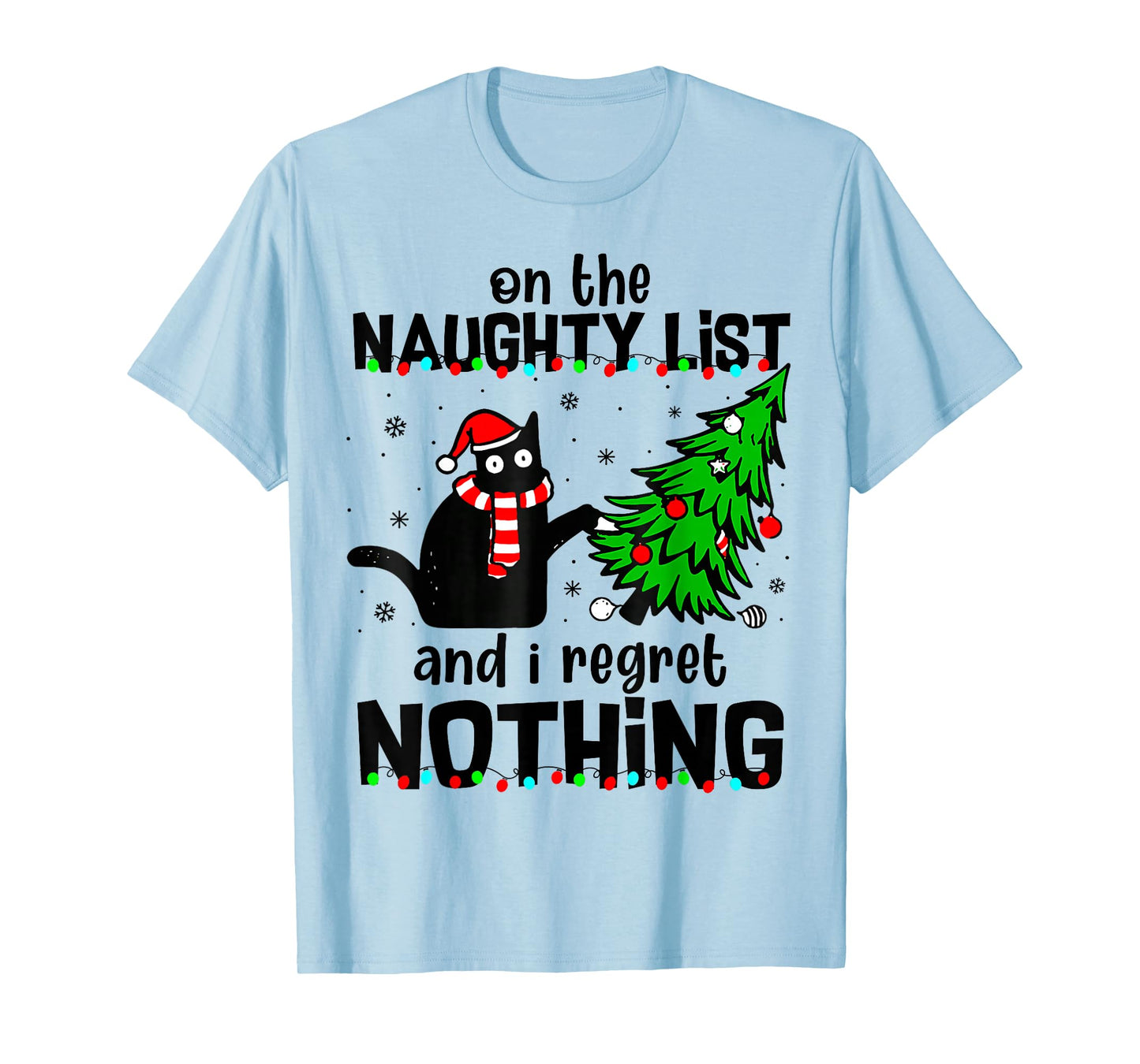 On The Naughty List and I Regret Nothing Cat Christmas Tree T-Shirt