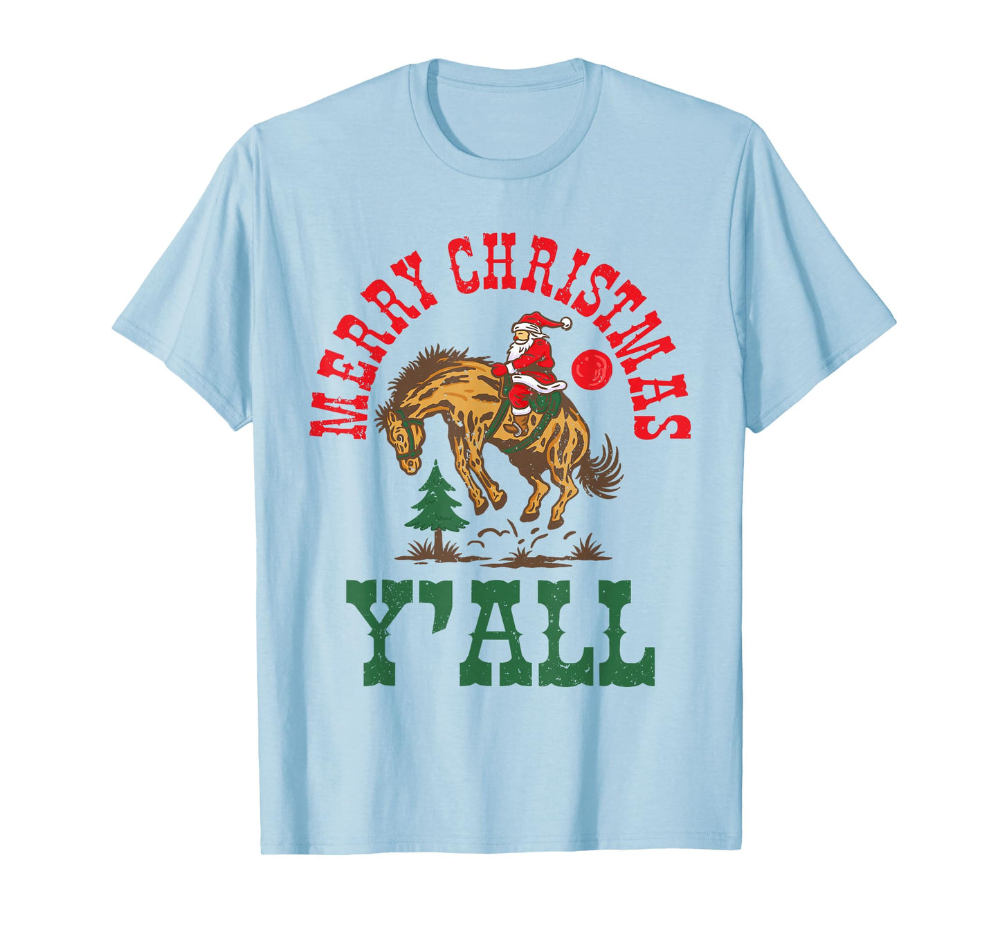Merry Christmas Yall Western Country Rodeo Santa Cowboy T-Shirt