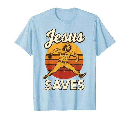 Youth Boy Baseball Jesus Saves Christian Baseball Religious T-Shirt