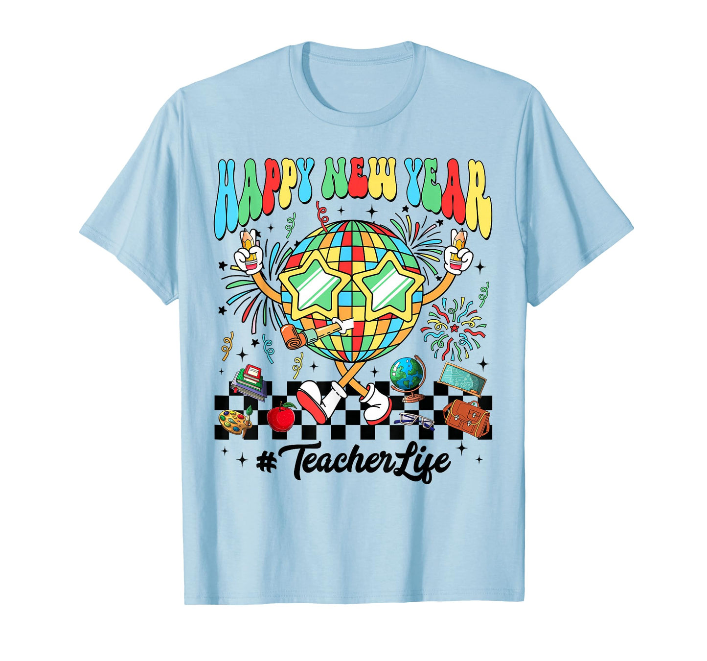 Groovy Happy New Year 2026 Teacher Life Disco Ball Fireworks T-Shirt