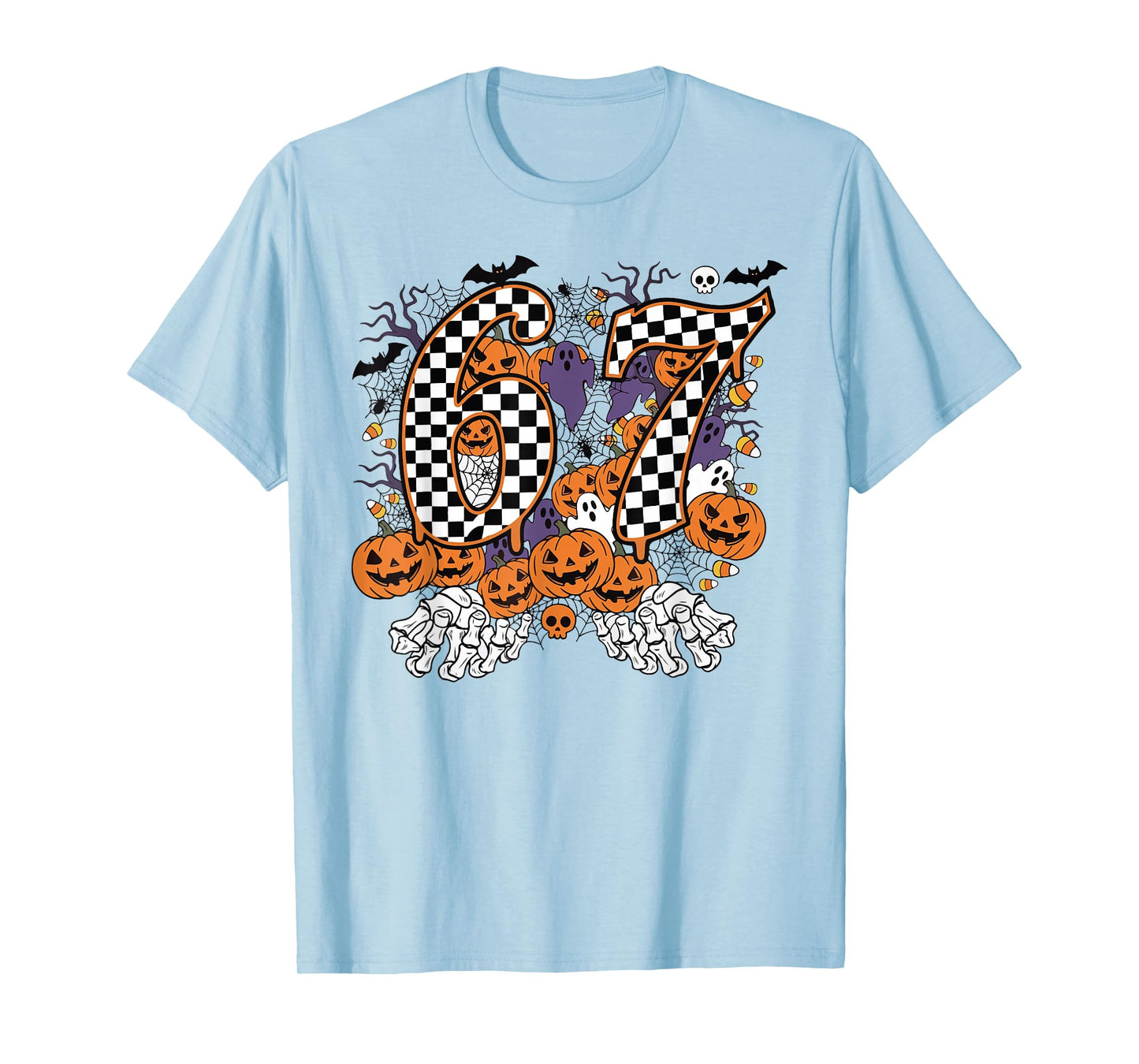 Halloween Autumn Six Seven Meme 6 7 Skeleton Spooky Costume T-Shirt