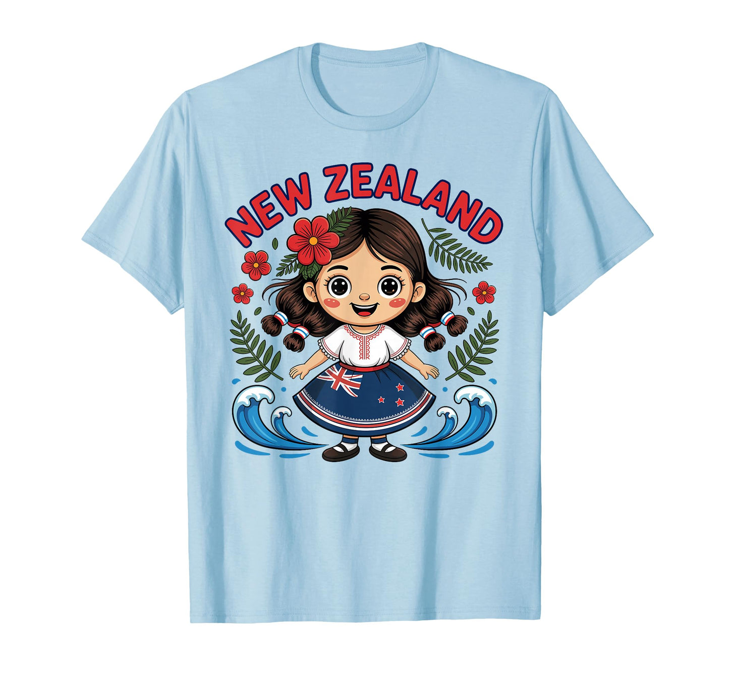 Cute New Zealand Girl with Fern and Waves dor Kids T-Shirt
