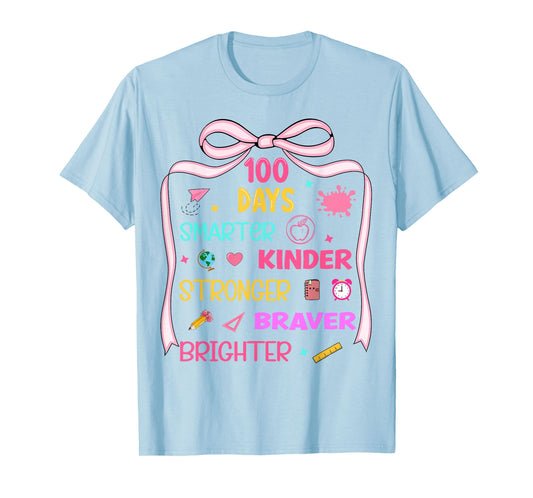 100 Days of School Smarter Kinder Coquette Bow Girls Women T-Shirt
