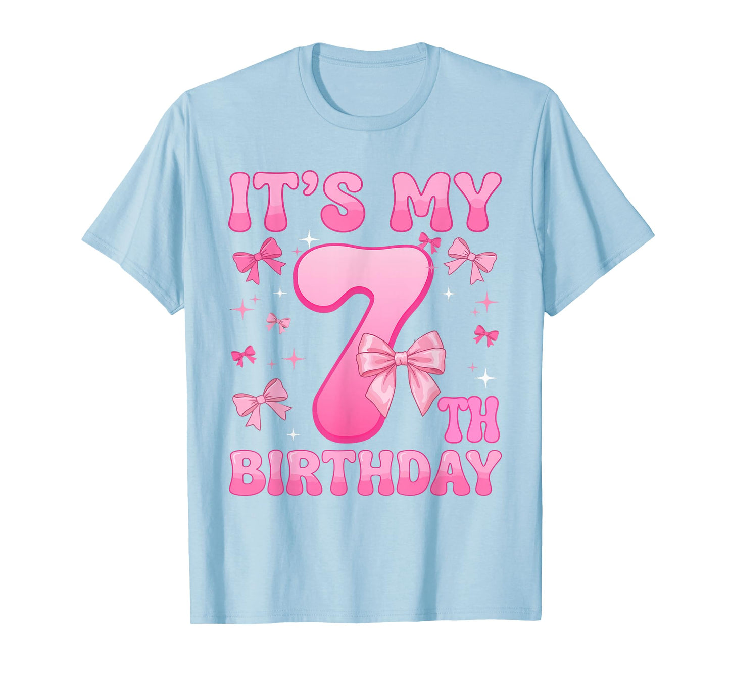 7th Birthday Shirt Girl Coquette Bow Kids Seven 7 Year Old T-Shirt
