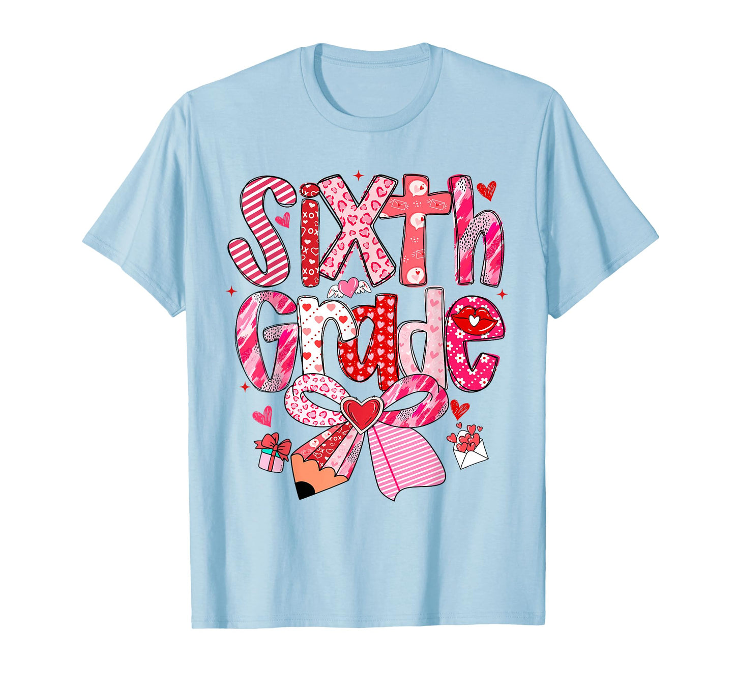 Sixth 6th Grade Valentines Day Coquette Bow Teachers Girls T-Shirt