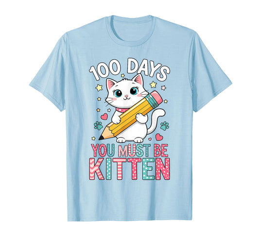 Cute 100 Days of School cat Girls Kids 100th Day of School T-Shirt