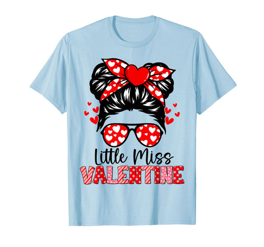Cute Heart Bow Messy Bun Valentine for Women Girl T-Shirt