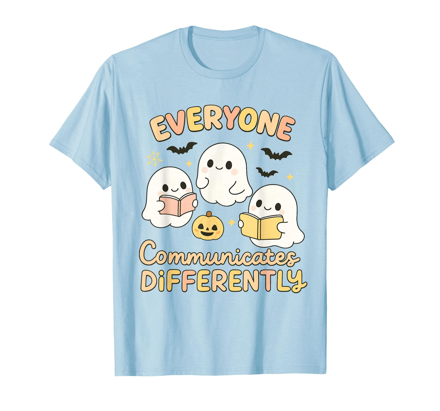 Cute Ghost Everyone Communicates Differently Neurodiversity T-Shirt