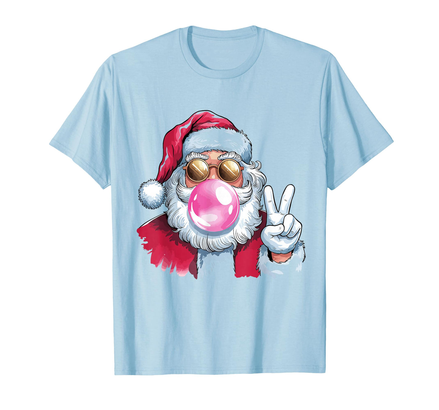 Santa Claus Blowing Bubble Gum Pink Sunglasses Christmas T-Shirt