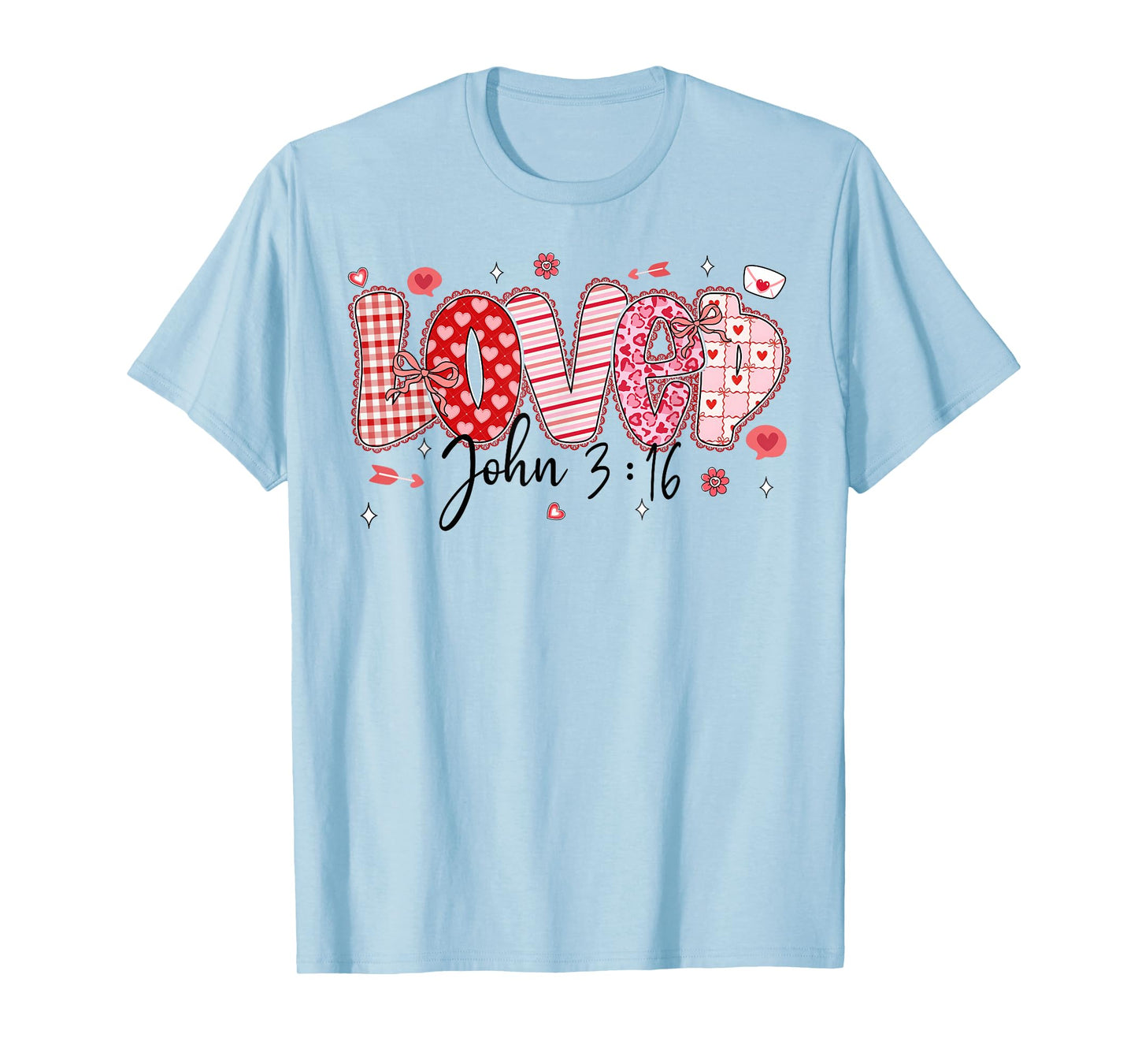 Love John 3:16 Valentine Coquette Bow Christian Women Girl T-Shirt