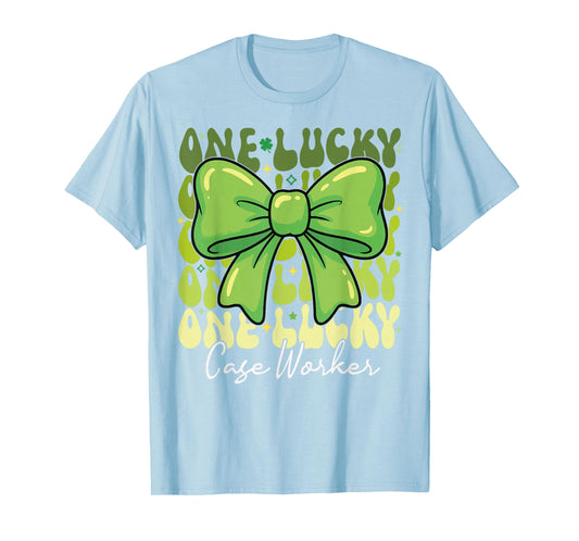 One Lucky Case Worker St Patricks Day Coquette Bow Retro T-Shirt