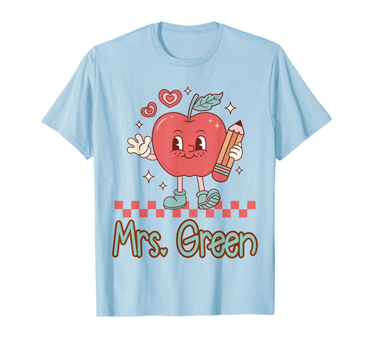 Mrs. Green Cute Retro Apple Pencil Teacher Design T-Shirt