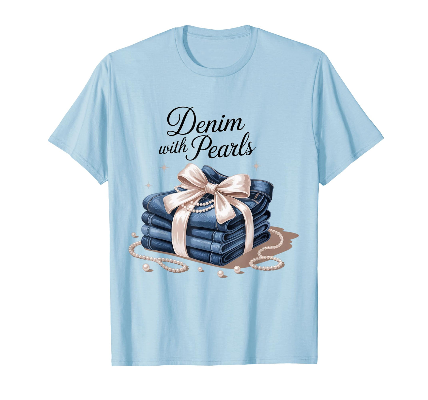 Denim with Pearls Mother’s Day Outfit for Stylish Women T-Shirt