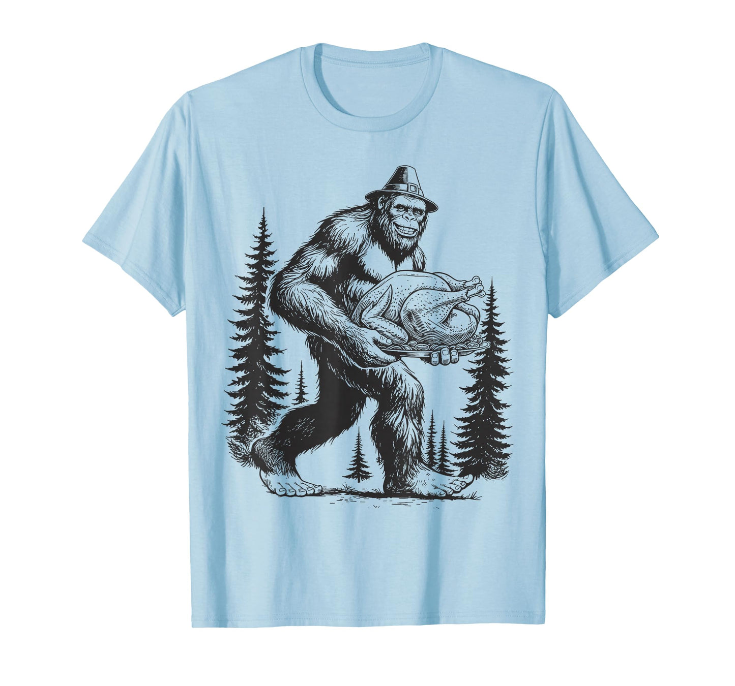 Thanksgiving Bigfoot Funny Sasquatch Carrying Turkey Autumn T-Shirt