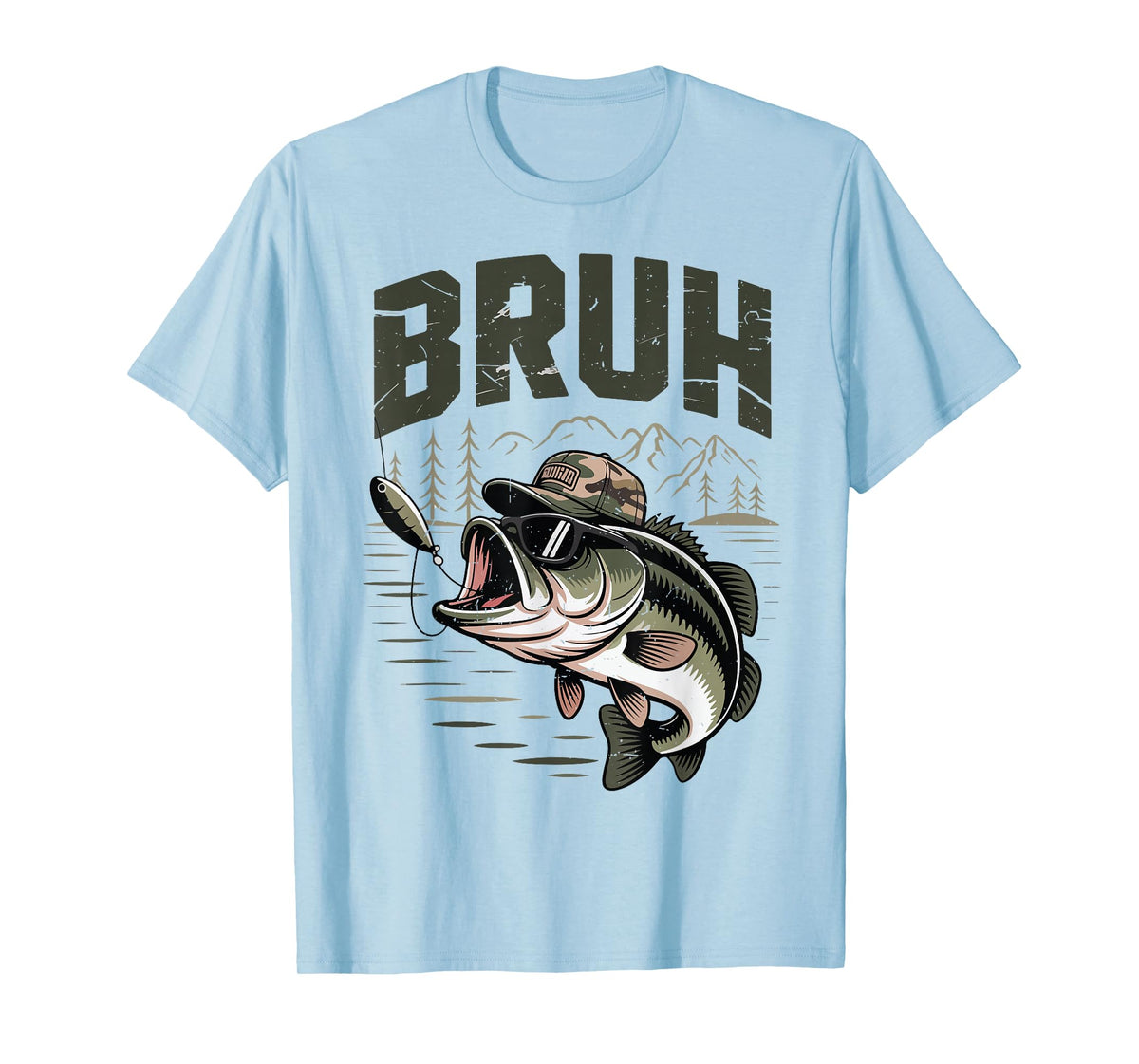 Youth Bruh Fishing Camo Bass Fish Funny Fisherman Gift Men T-Shirt