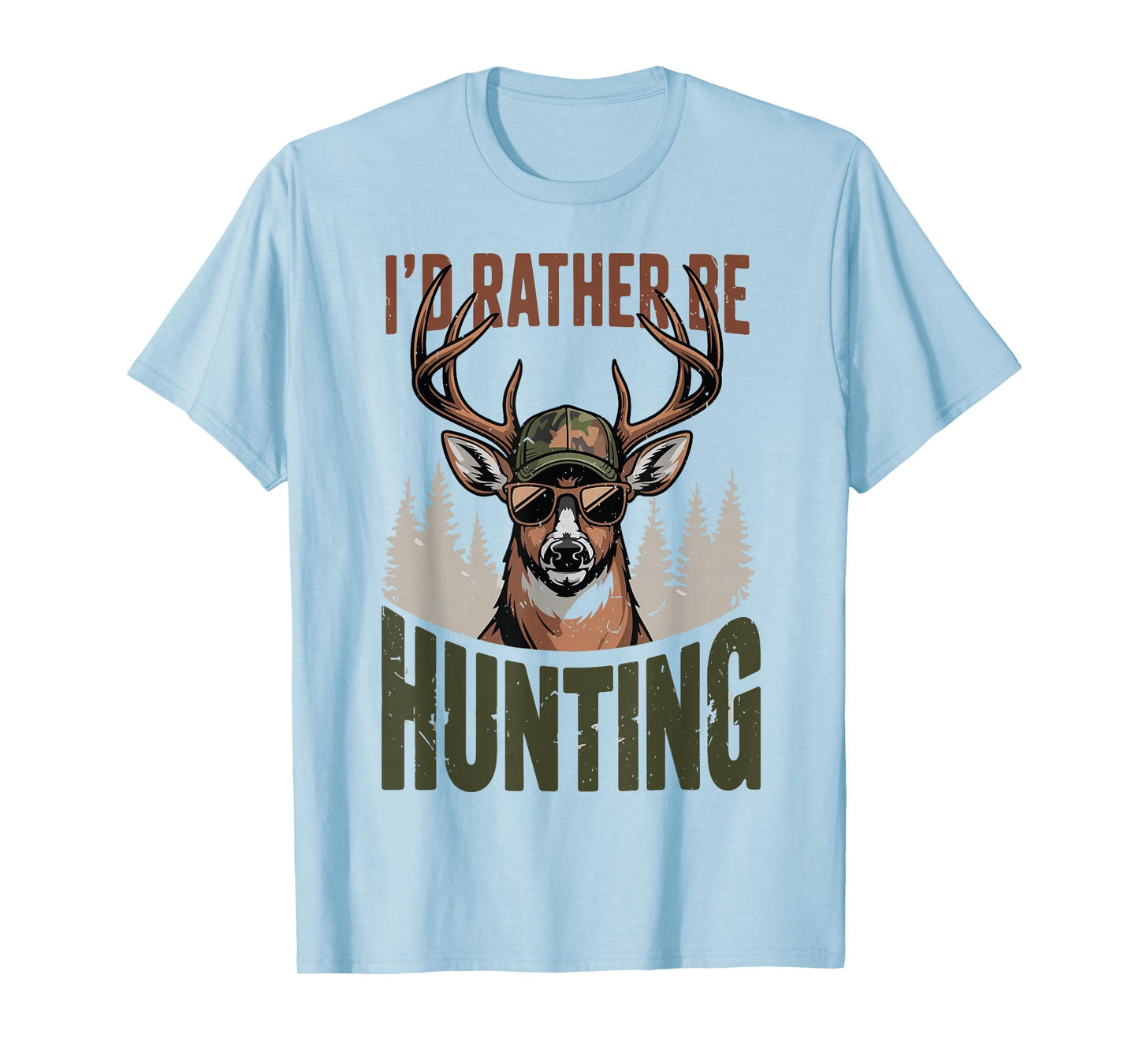Youth Id Rather Be Hunting Camo Deer Men Teen Boy Funny Joke T-Shirt