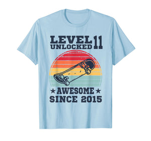 Level 11 Unlocked Awesome Since 2015 11th Bday Skateboard T-Shirt