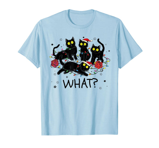 Funny Black Cat What? Christmas Tree Meme Xmas Men Women T-Shirt