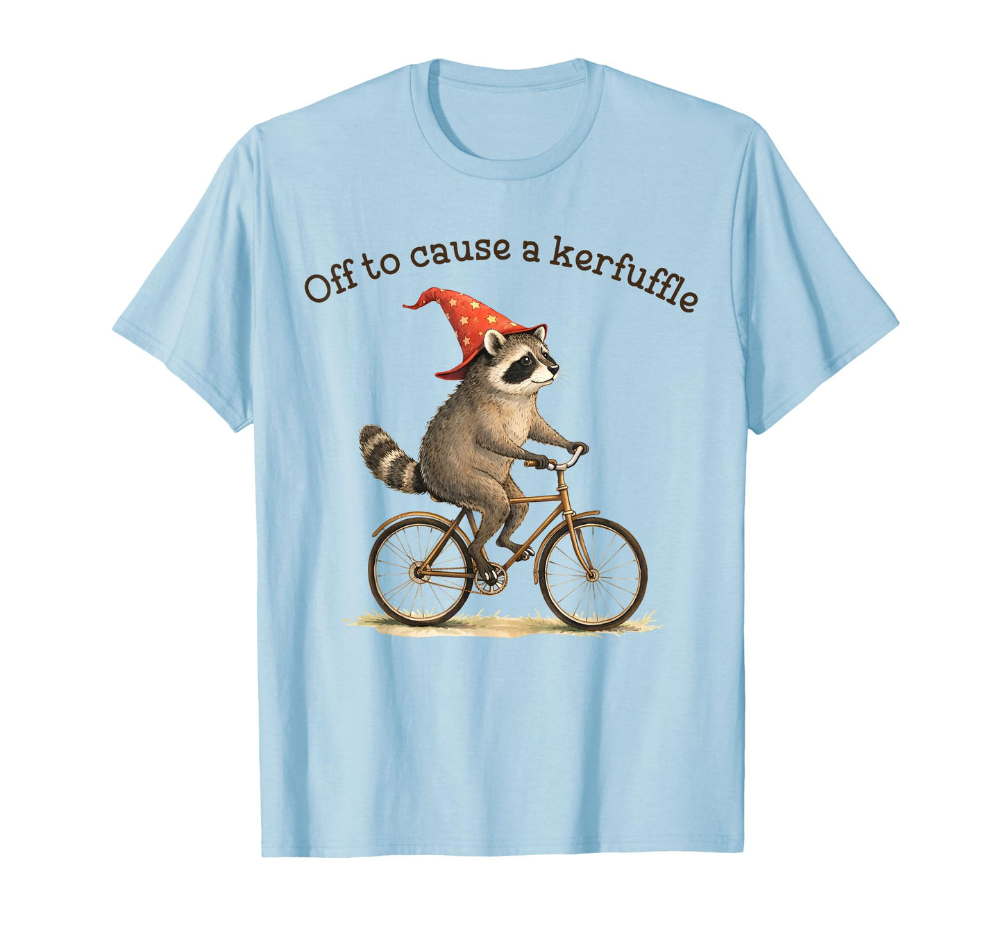 Off to Cause A Kerfuffle Funny Weird Raccoon Riding Bicycle T-Shirt