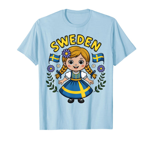Cute Swedish Girl in Traditional Folk Dress for Kids T-Shirt
