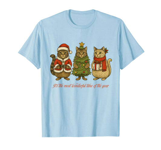 3 Cats Cute Christmas Tree Kittens Santa Hat T-Shirt