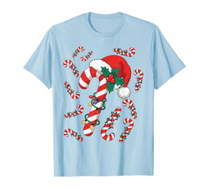 Red and White Candy Cane Santa Christmas Xmas Lights T-Shirt