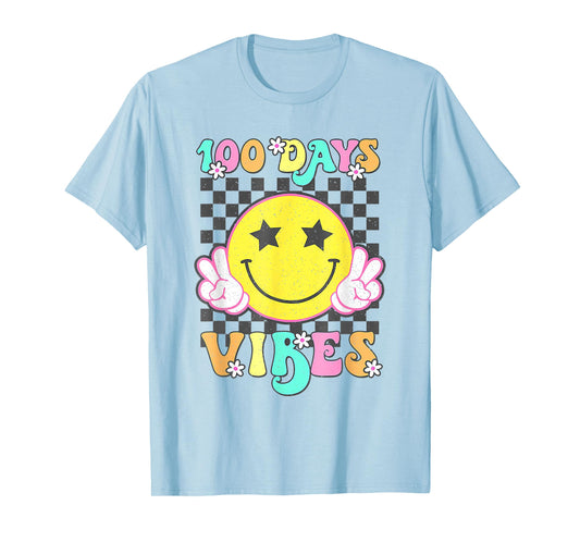 Cute 100 Days Vibes Smile Face 100 Days of School Teens Girl T-Shirt