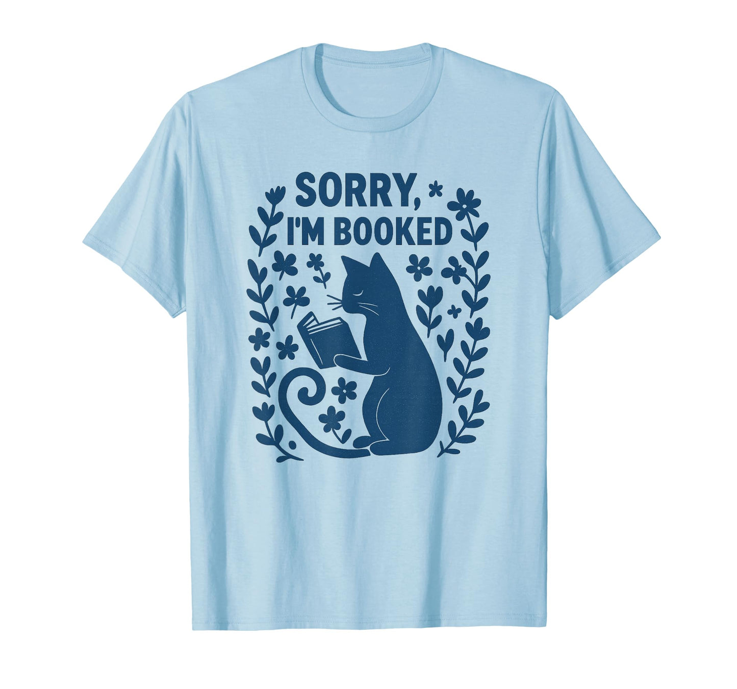 Sorry I'm Booked Cat Reading Book Boho Flowers Vintage T-Shirt