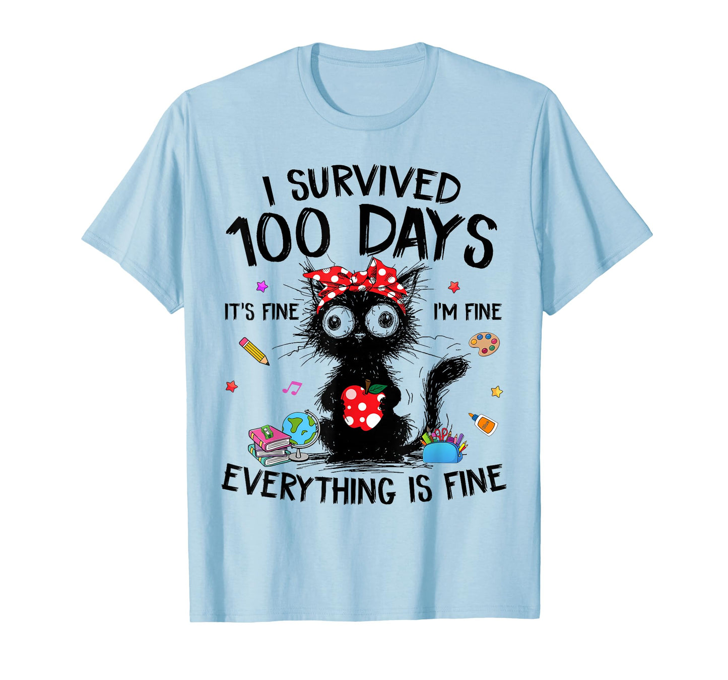 Funny Cat I Survived 100 Days of School Shirts Teacher Kids T-Shirt