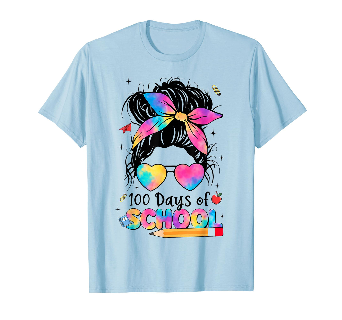 100 Days of School Groovy Messy Bun Bandana 100th Day Girl T-Shirt