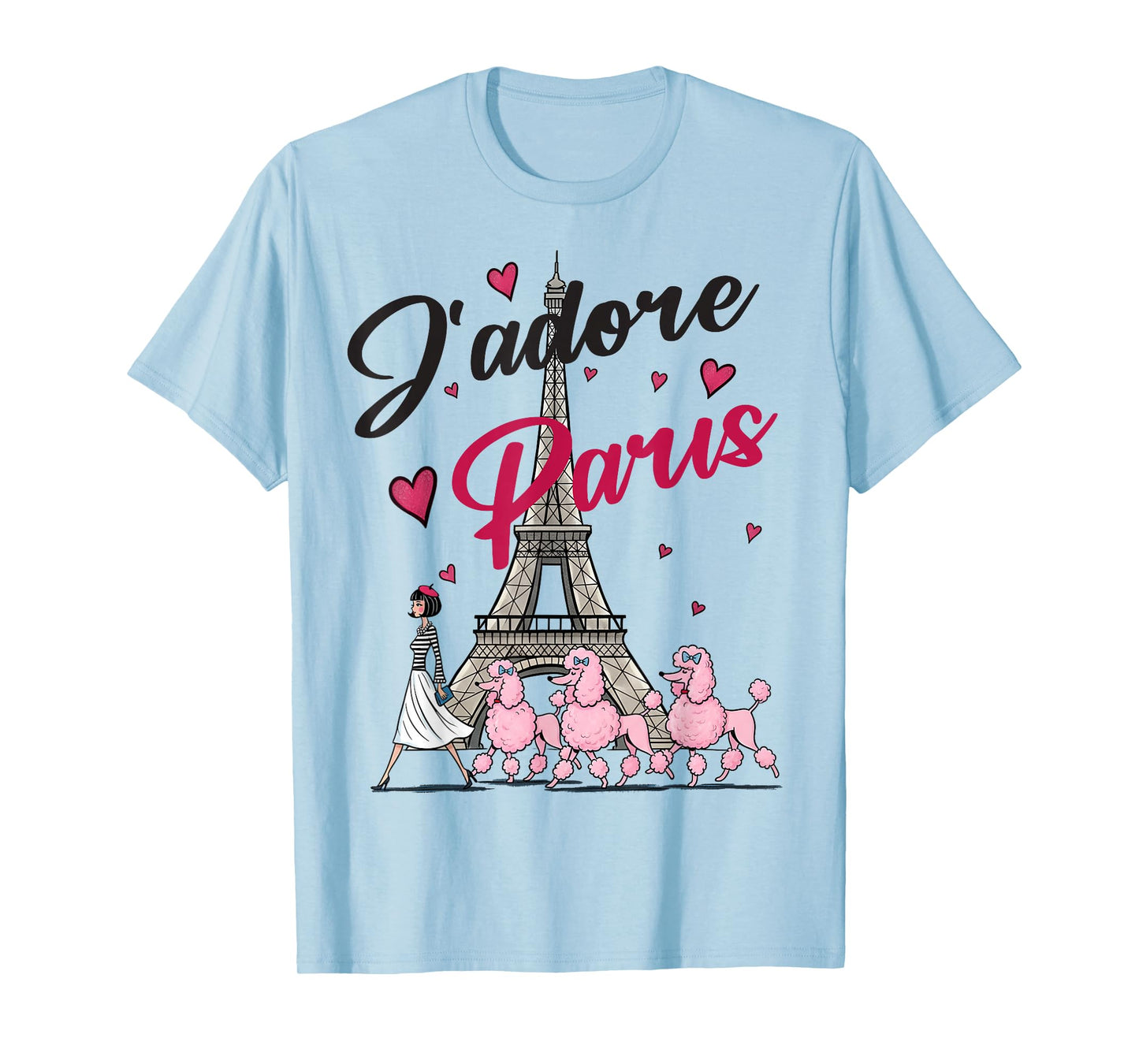 I Love Paris, Woman Walking Poodles by Eiffel Tower T-Shirt