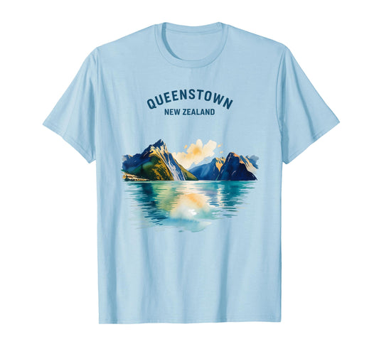 Queenstown New Zealand Vintage Watercolor Scenic Travel T-Shirt