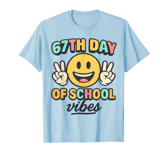 67th Day of School Vibes Cute Smile Face 67 Meme Teacher T-Shirt