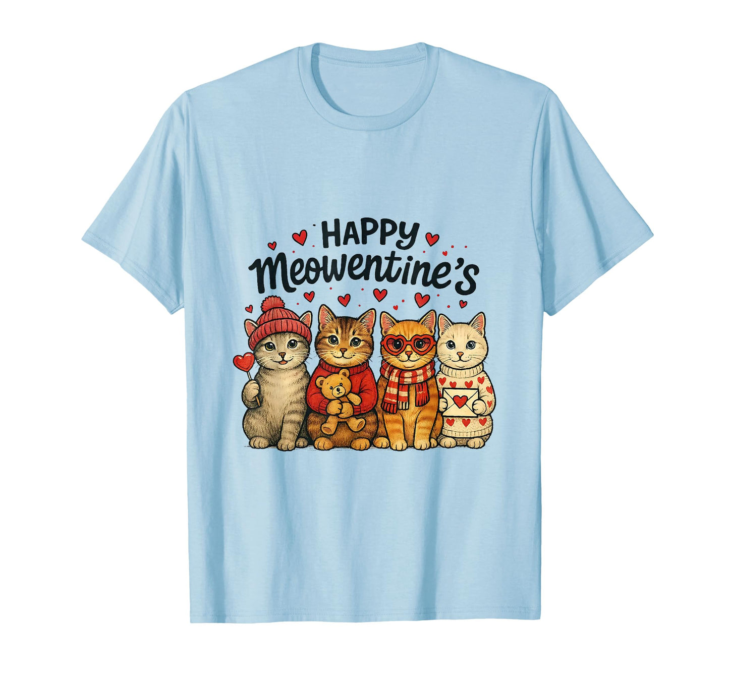 Cute Happy Meowentines Valentine Cats Love Men Women T-Shirt