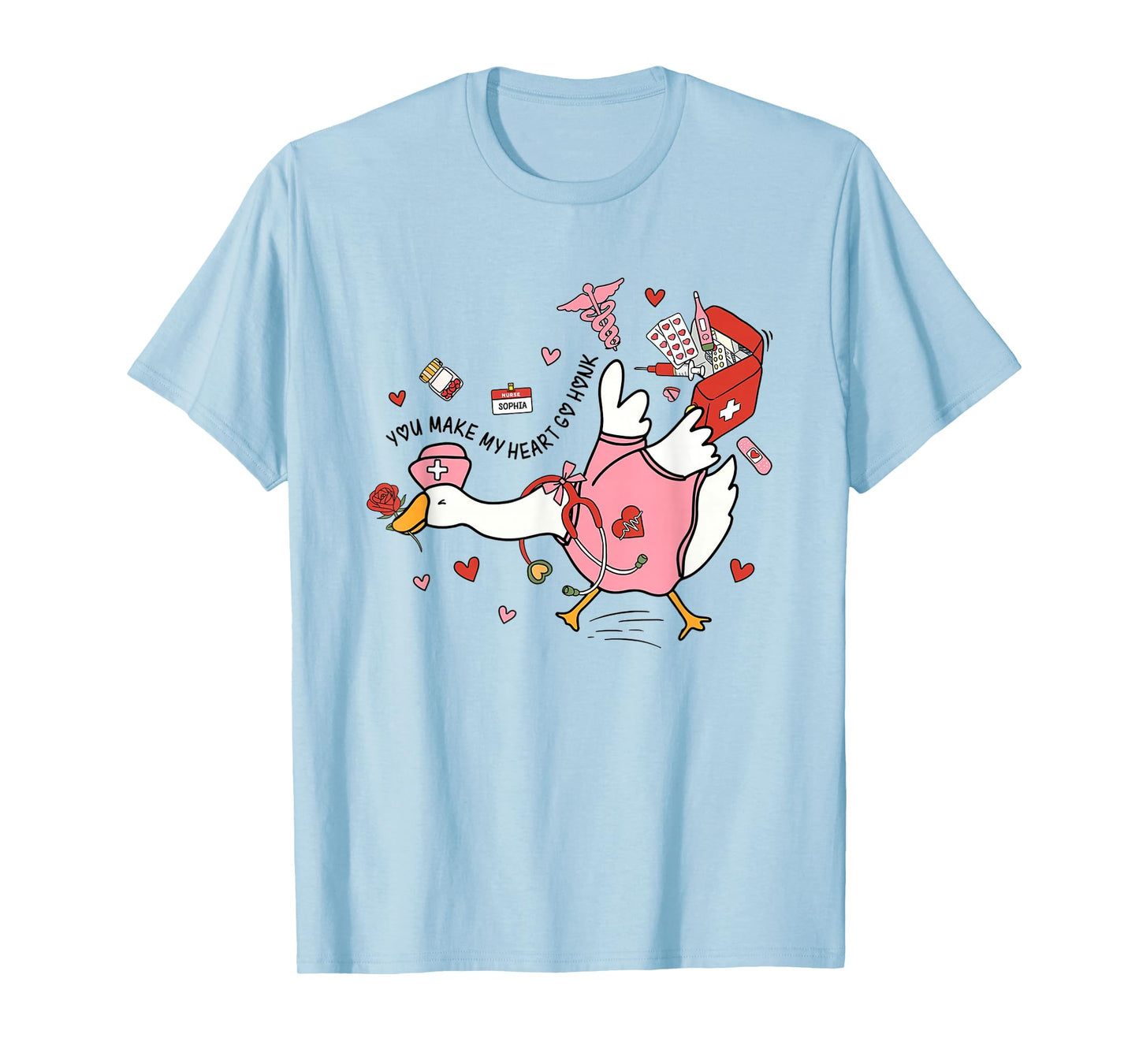 Women Valentine Silly Goose Romantic Yapping School Nurses T-Shirt