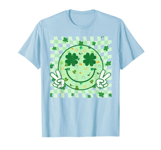 Groovy Shamrock Smile Face St Patricks Day Shirts Women Kids T-Shirt