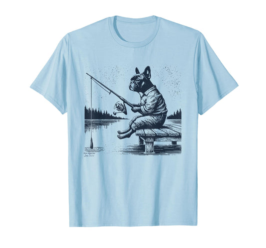 French Bulldog Frenchie Fishing Funny Fish Dog Mom Pet Dad T-Shirt