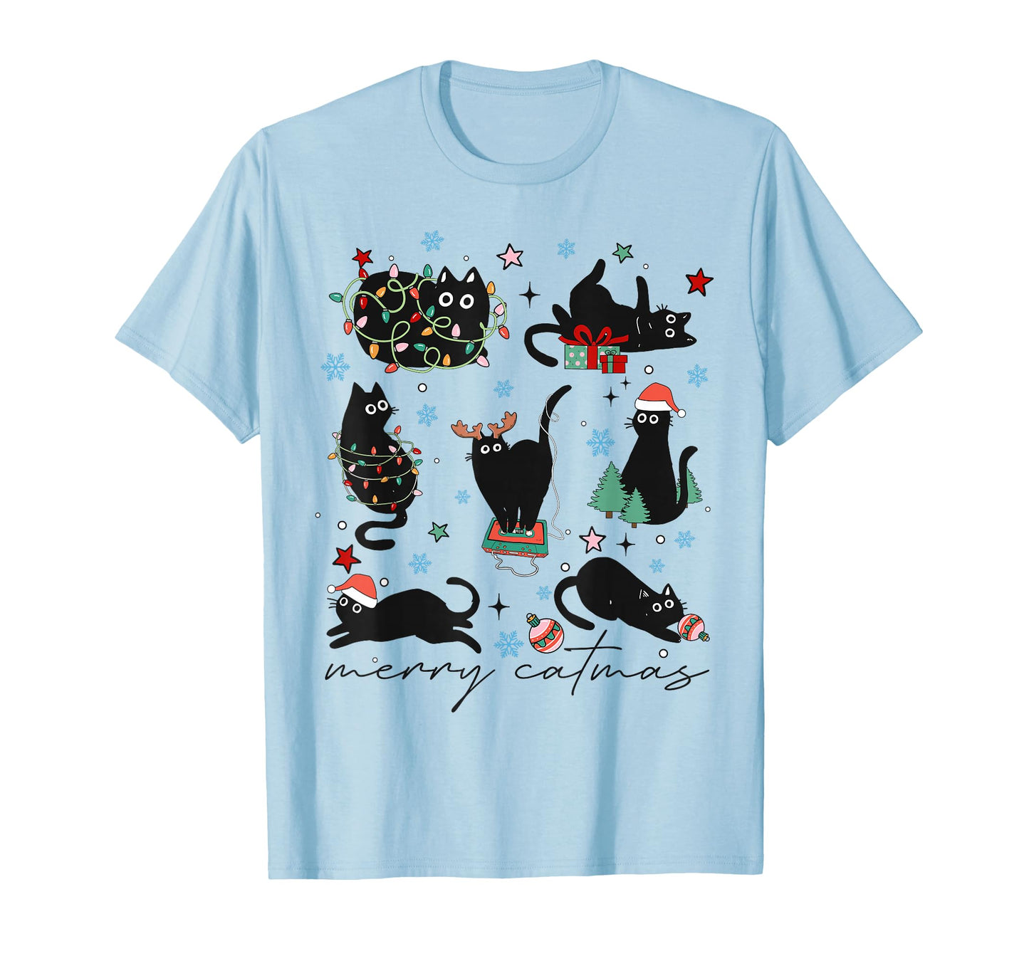 Merry Catmas Christmas Lights Xmas Holiday Cat Mom Cat Dad T-Shirt
